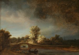 Paysage avec un pont en pierre