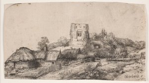 Paysage avec une tour carrée - Rembrandt van Rijn