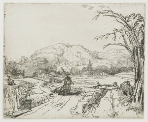 Paysage avec un sportif et des chiens - Rembrandt van Rijn