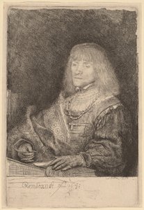 Homme à un bureau portant une croix et une chaîne - Rembrandt van Rijn