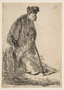 Homme en manteau et bonnet de fourrure appuyé contre une berge, vers 1630 - Rembrandt van Rijn