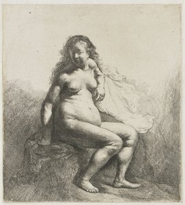 Femme nue sur une butte - Rembrandt van Rijn