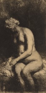 Nu assis sur un banc avec un oreiller Femme se baignant les pieds dans un ruisseau, 1658