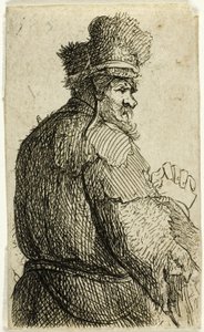 Vieil homme vu de dos, profil droit : demi-figure