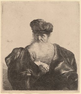 Vieil homme avec barbe, bonnet de fourrure et manteau de velours - Rembrandt van Rijn