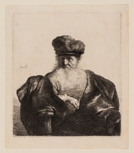 Vieil homme avec barbe, bonnet de fourrure et manteau de velours - Rembrandt van Rijn
