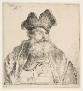 Vieil homme avec bonnet de fourrure divisé - Rembrandt van Rijn