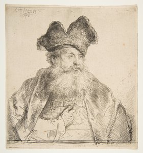 Vieil homme avec un bonnet de fourrure divisé - Rembrandt van Rijn