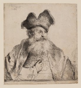 Vieil homme avec un bonnet de fourrure divisé - Rembrandt van Rijn