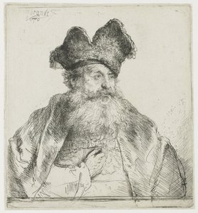 Vieil homme avec un bonnet de fourrure divisé - Rembrandt van Rijn