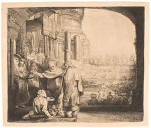 Pierre et Jean guérissant le boiteux à la porte du temple - Rembrandt van Rijn