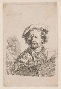 Rembrandt avec une casquette plate et un châle sur les épaules - Rembrandt van Rijn