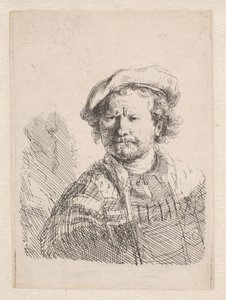 Rembrandt avec une casquette plate et un châle sur les épaules - Rembrandt van Rijn