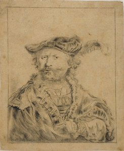 Rembrandt avec un chapeau à plumes - Rembrandt van Rijn