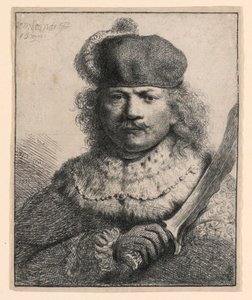 Rembrandt avec sabre levé - Rembrandt van Rijn