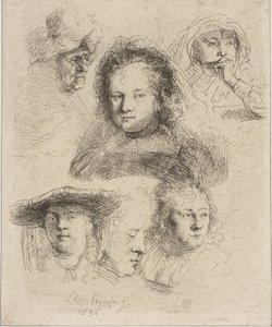 Femme de Rembrandt et cinq autres têtes - Rembrandt van Rijn