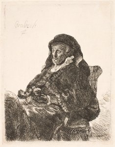 La mère de Rembrandt en robe de veuve et gants noirs - Rembrandt van Rijn