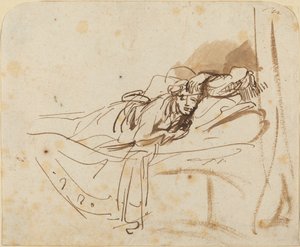 Saskia(?) allongée dans un lit - Rembrandt van Rijn