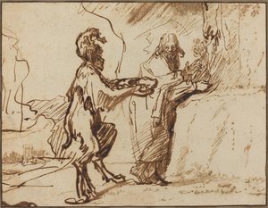 Satan tentant le Christ de changer les pierres en pain - Rembrandt van Rijn