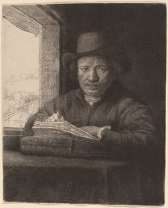 Autoportrait dessinant à une fenêtre
