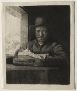 Autoportrait dessinant à une fenêtre