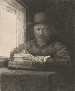 Autoportrait dessinant à une fenêtre