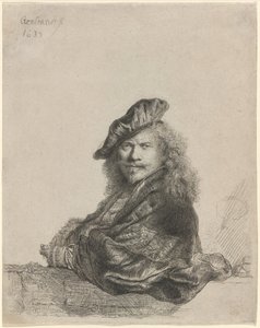 Autoportrait appuyé sur un rebord de pierre - Rembrandt van Rijn