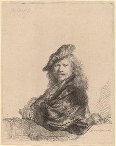 Autoportrait appuyé sur un rebord de pierre - Rembrandt van Rijn