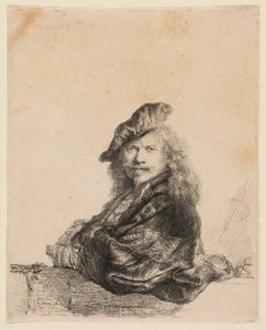 Autoportrait appuyé sur un rebord de pierre - Rembrandt van Rijn