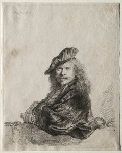 Autoportrait appuyé sur un rebord de pierre - Rembrandt van Rijn