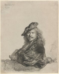 Autoportrait appuyé contre un rebord en pierre - Rembrandt van Rijn