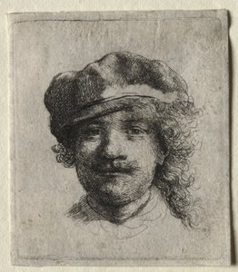 Autoportrait portant un bonnet mou : visage complet, tête seulement - Rembrandt van Rijn