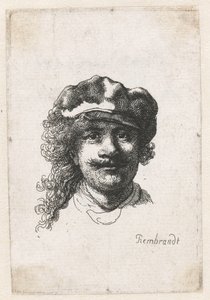Autoportrait portant un bonnet mou : visage complet, tête seulement, vers 1635 - Rembrandt van Rijn