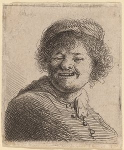 Autoportrait avec un bonnet : Riant - Rembrandt van Rijn