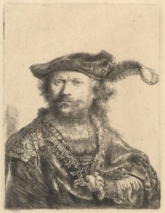 Autoportrait avec un bonnet de velours et une plume - Rembrandt van Rijn