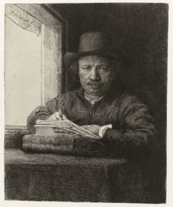 Autoportrait, gravure à une fenêtre