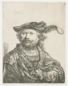 Autoportrait avec un bonnet de velours et une plume - Rembrandt van Rijn