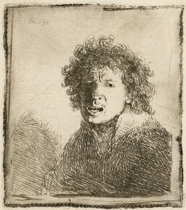 Autoportrait bouche ouverte, comme si criant : buste, 1630