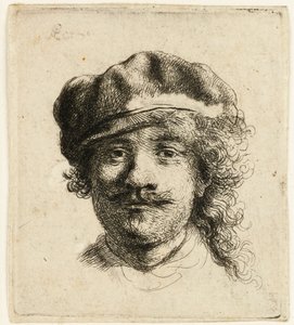 Autoportrait portant un bonnet mou : visage plein, tête seulement - Rembrandt van Rijn