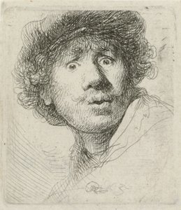 Autoportrait avec béret et yeux écarquillés, 1630