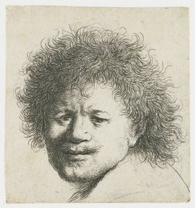 Autoportrait avec cheveux longs et touffus : tête seulement - Rembrandt van Rijn