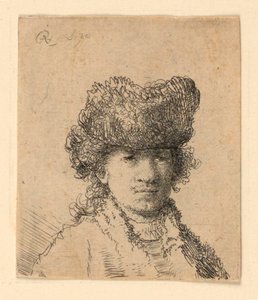 Autoportrait en bonnet de fourrure : Buste - Rembrandt van Rijn