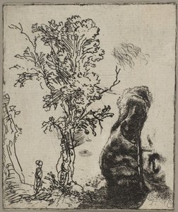 Feuille avec deux études : un arbre et la partie supérieure d