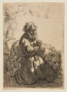 Saint Jérôme à genoux en prière, regardant vers le bas