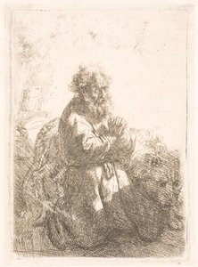Saint Jérôme à genoux en prière, regardant vers le bas