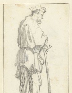 Homme debout avec un bâton, face à droite - Rembrandt van Rijn