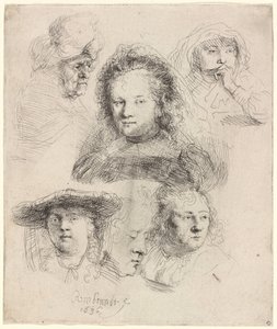 Études de la tête de Saskia et autres - Rembrandt van Rijn