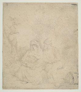Le repos pendant la fuite en Égypte (légèrement gravé) - Rembrandt van Rijn
