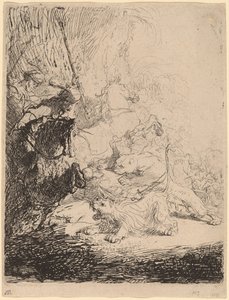 La petite chasse au lion (avec deux lions) - Rembrandt van Rijn
