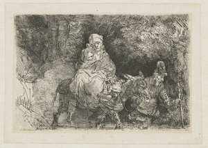La fuite en Égypte traversant un ruisseau - Rembrandt van Rijn